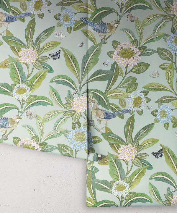 Summer Garden Wallpaper • Aqua Wallpaper • Floral Wallpaper Rolls