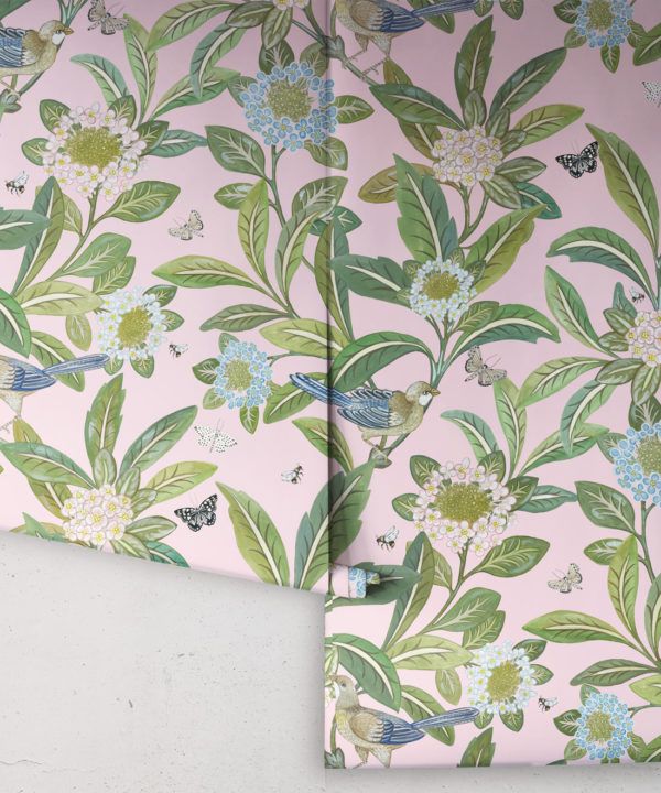 Summer Garden Wallpaper • Pink Wallpaper • Floral Wallpaper Rolls