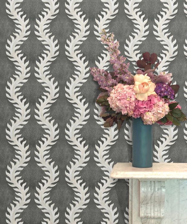 Fern Wallpaper • Gray Wallpaper • Insitu with flowers
