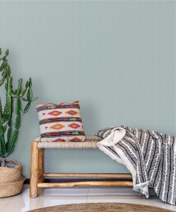 Houndstooth Wallpaper • Dogstooth Wallpaper • Teal Pewter • Insitu