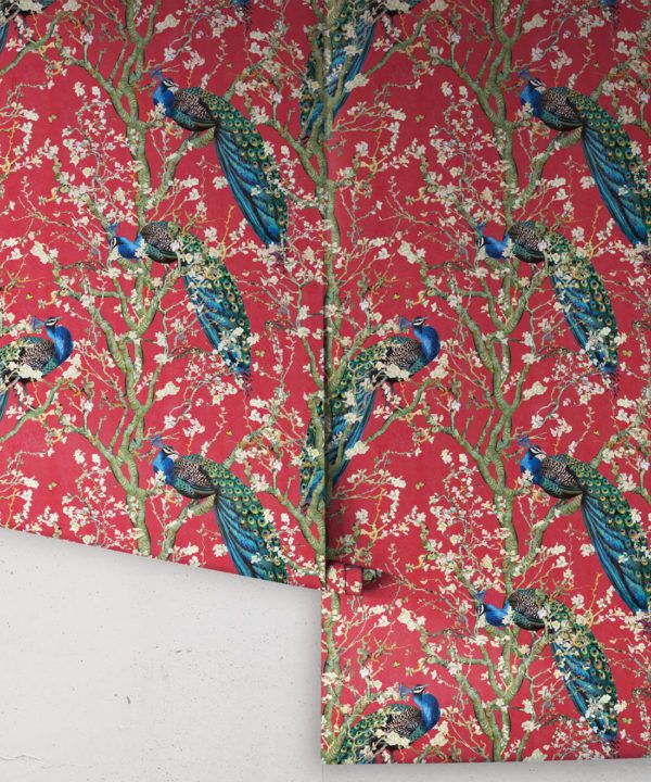 Almond Blossom Wallpaper • Chinoiserie Wallpaper • Wallpaper with Peacocks • Red Lantern Wallpaper • Rolls