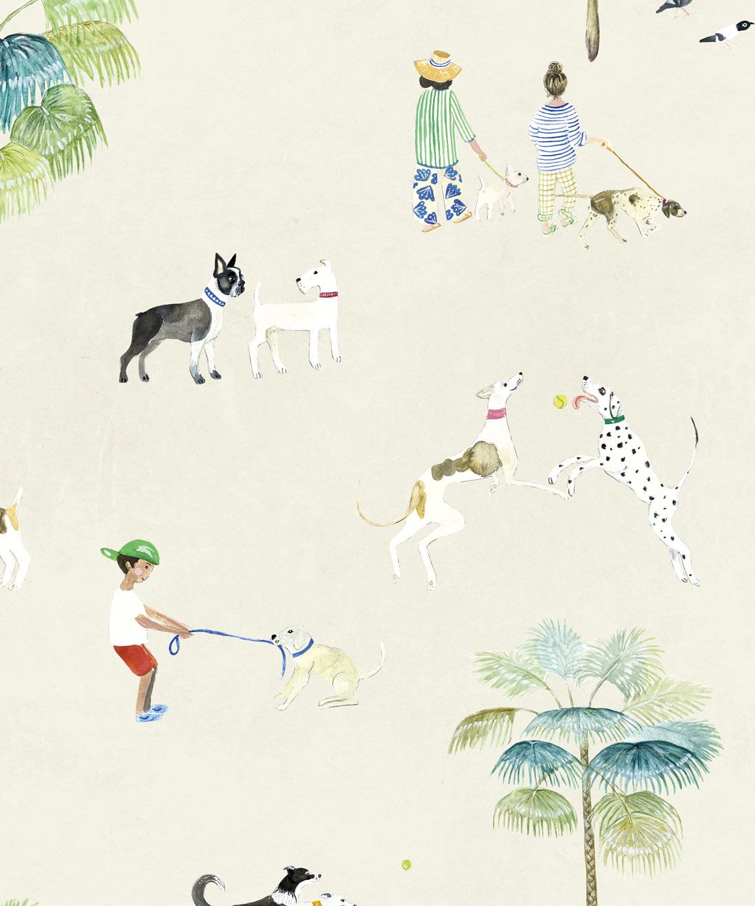 At The Dog Park Wallpaper • Kids Wallpaper • Cream • Swatch