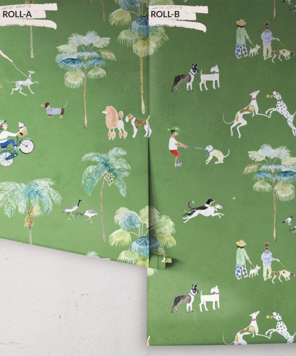 At The Dog Park Wallpaper • Kids Wallpaper • Green • Rolls
