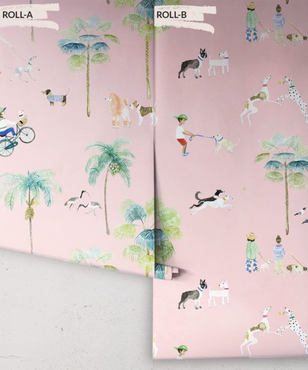 At The Dog Park Wallpaper • Kids Wallpaper • Pink • Rolls