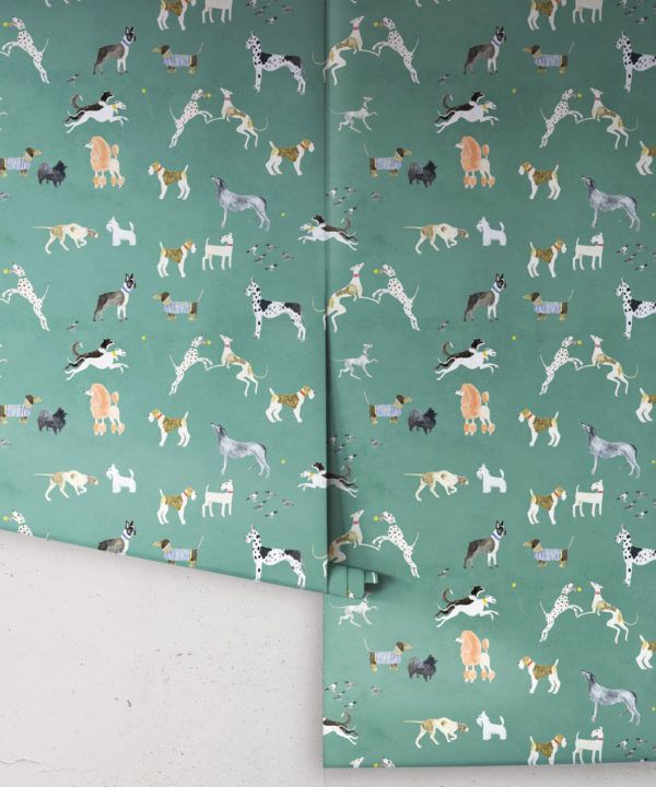 Doggies Wallpaper • Dog Wallpaper • Turquoise • rolls