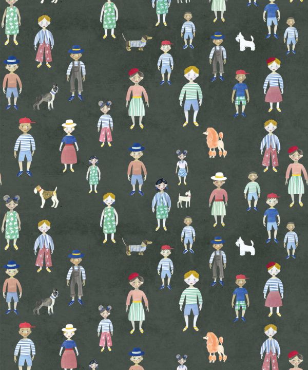 Paper Dolls wallpaper • Charcoal • Swatch