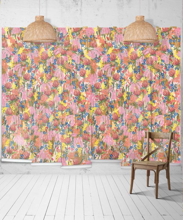 Acacia Wallpaper • Colourful Floral Wallpaper • Tiff Manuell • Abstract Expressionist Wallpaper • Wide Insitu