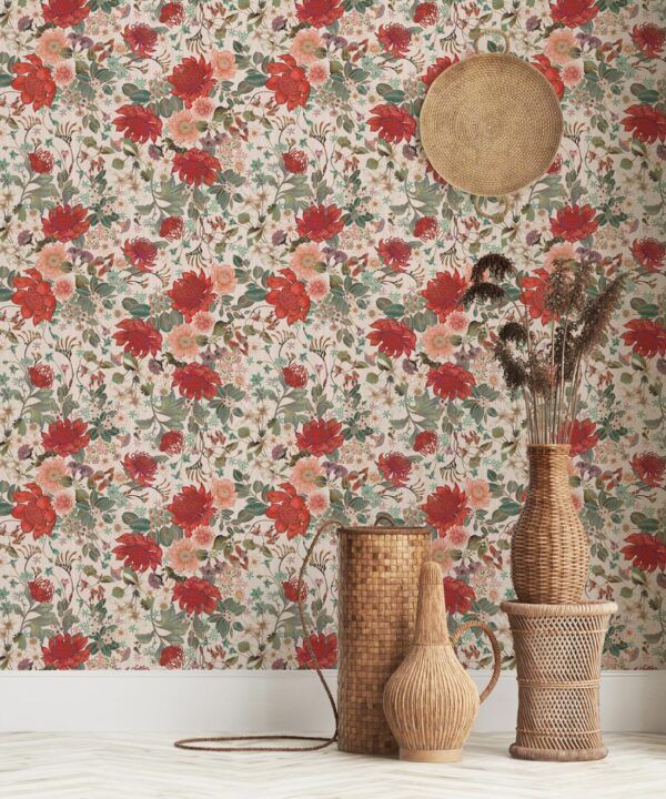 Bouquet Wallpaper • Eloise Short • Vintage Floral Wallpaper • Granny Chic Wallpaper • Grandmillennial Style Wallpaper • Alabaster • Insitu