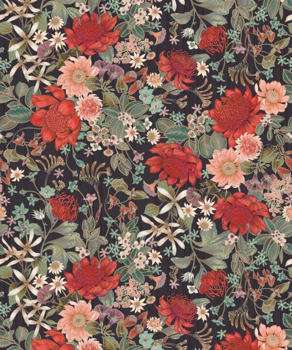Bouquet Wallpaper • Eloise Short • Vintage Floral Wallpaper • Granny Chic Wallpaper • Grandmillennial Style Wallpaper • Licorice • Swatch
