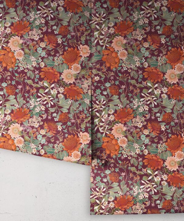 Bouquet Wallpaper • Eloise Short • Vintage Floral Wallpaper • Granny Chic Wallpaper • Grandmillennial Style Wallpaper • Mulberry • Rolls
