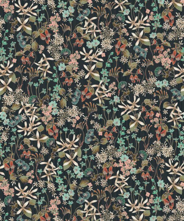County Flowers Wallpaper • Eloise Short • Vintage Floral Wallpaper • Granny Chic Wallpaper • Grandmillennial Style Wallpaper • Charcoal • Swatch