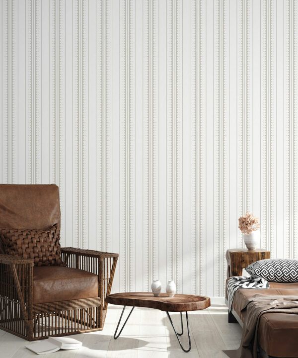 Coquille Wallpaper • Stripe and Scallop Wallpaper • Beige • Insitu