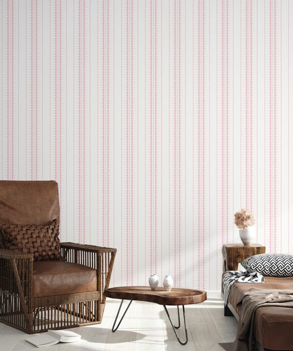 Coquille Wallpaper • Stripe and Scallop Wallpaper • Blush • Insitu