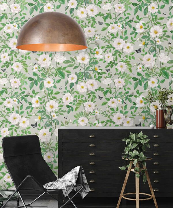 Rosa Wallpaper • Floral Wallpaper • Beige • Insitu