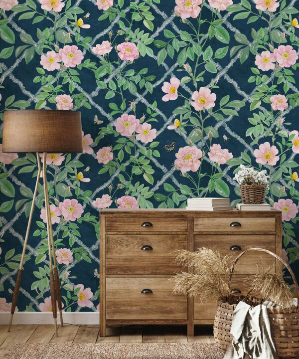 Treilage Wallpaper • Floral Wallpaper • Rose Pink • Insitu