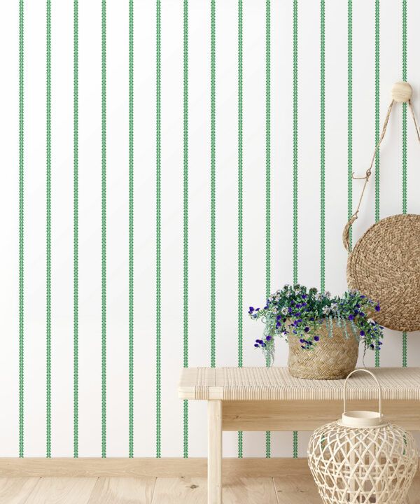 Chemin Wallpaper • Striped Wallpaper • Forest Green • insitu