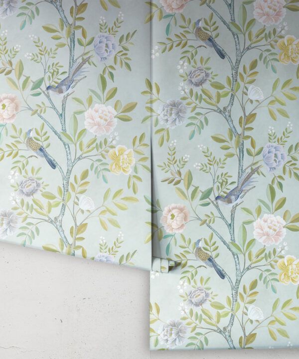 Chinoiserie Wallpaper • Floral Wallpaper • Bird Wallpaper • Magnolia • Aqua • Rolls