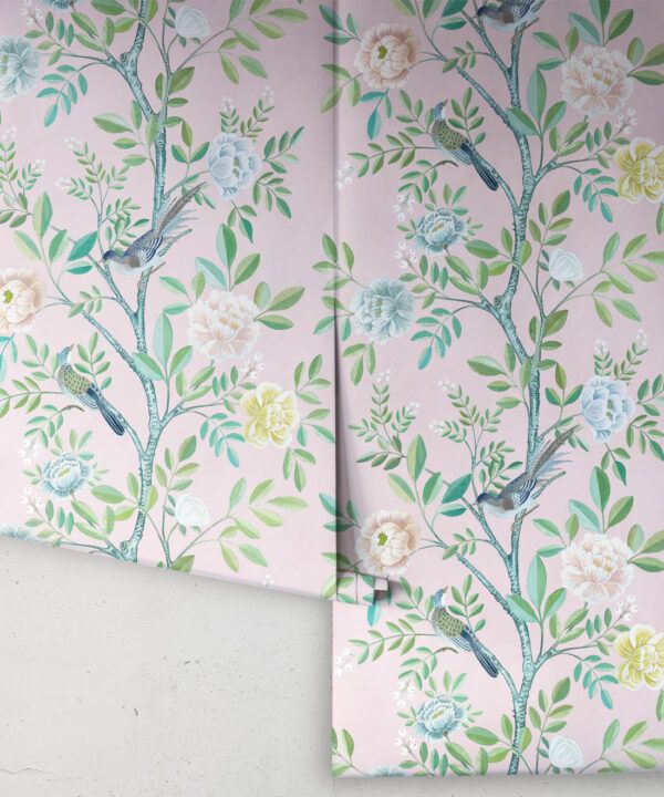 Chinoiserie Wallpaper • Floral Wallpaper • Bird Wallpaper • Magnolia • Blush • Rolls