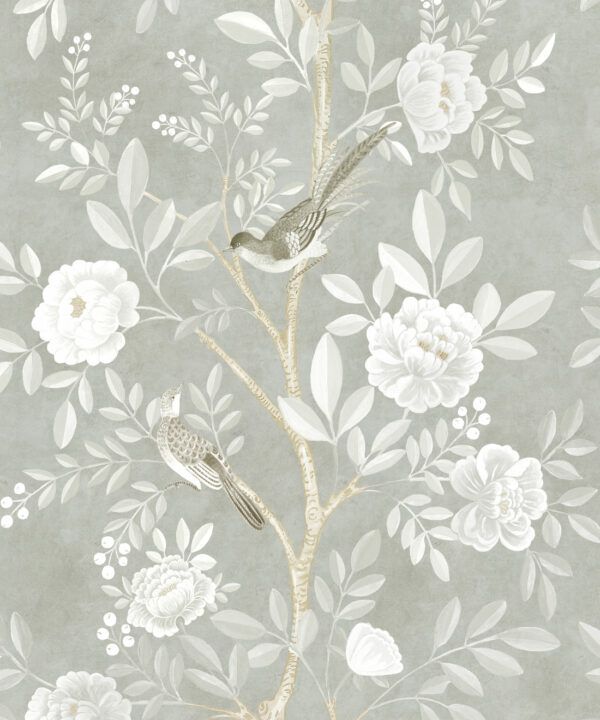 Chinoiserie Wallpaper • Floral Wallpaper • Bird Wallpaper • Magnolia • Linen • Swatch