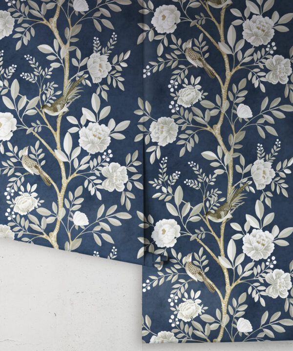 Chinoiserie Wallpaper • Floral Wallpaper • Bird Wallpaper • Magnolia • Royal Blue • Rolls