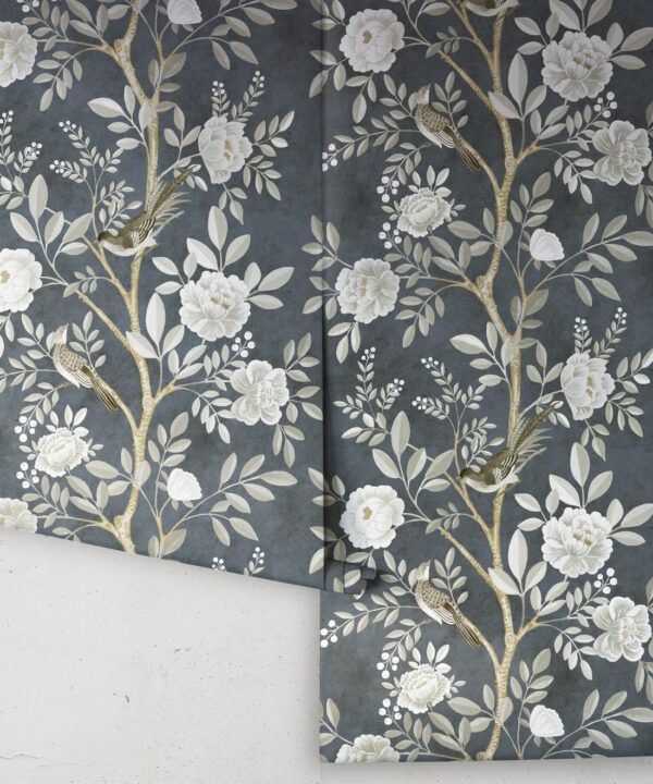 Chinoiserie Wallpaper • Floral Wallpaper • Bird Wallpaper • Magnolia • Navy • Rolls