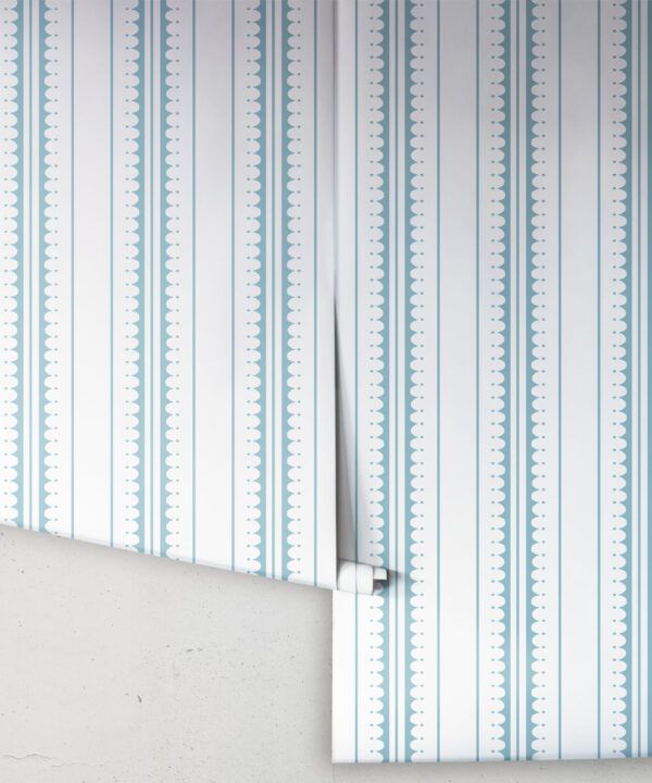 Coquille Wallpaper • Stripe and Scallop Wallpaper • Powder Blue • Rolls