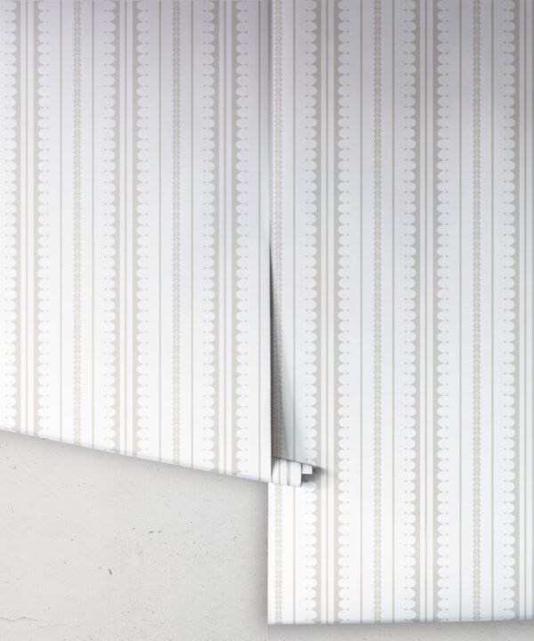 La Grand Coquille • Stripe and Scallop Wallpaper • Beige • Rolls