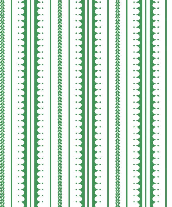 La Grand Coquille • Stripe and Scallop Wallpaper • Forest Green • Swatch