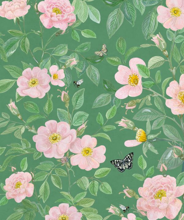 Rosa Wallpaper • Floral Wallpaper •Forest Green • Swatch