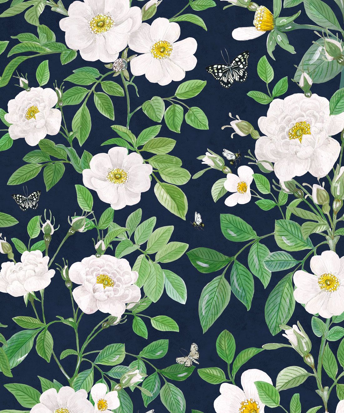 Rosa Wallpaper • Floral Wallpaper •Navy • Swatch