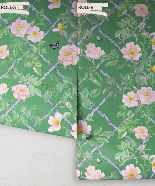 Treilage Wallpaper • Floral Wallpaper • Forest Green • Rolls