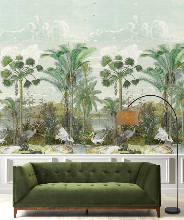 South Asian Subcontinent Wallpaper Mural •Bethany Linz • Palm Tree Mural • Blue • Insitu