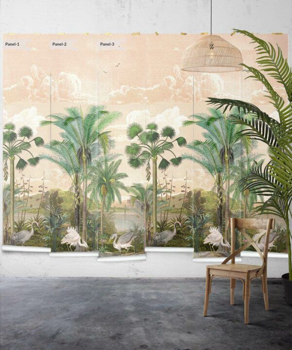 South Asian Subcontinent Wallpaper Mural •Bethany Linz • Palm Tree Mural • Pink • Panels