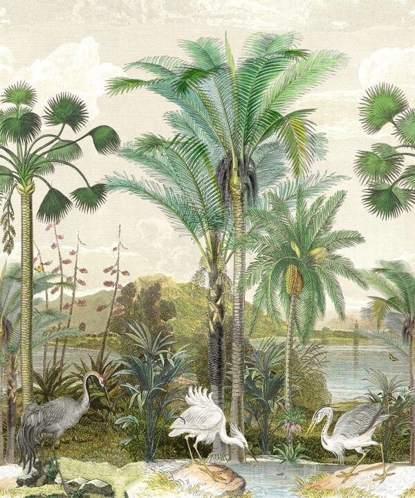 South Asian Subcontinent Wallpaper Mural •Bethany Linz • Palm Tree Mural • Beige • Swatch