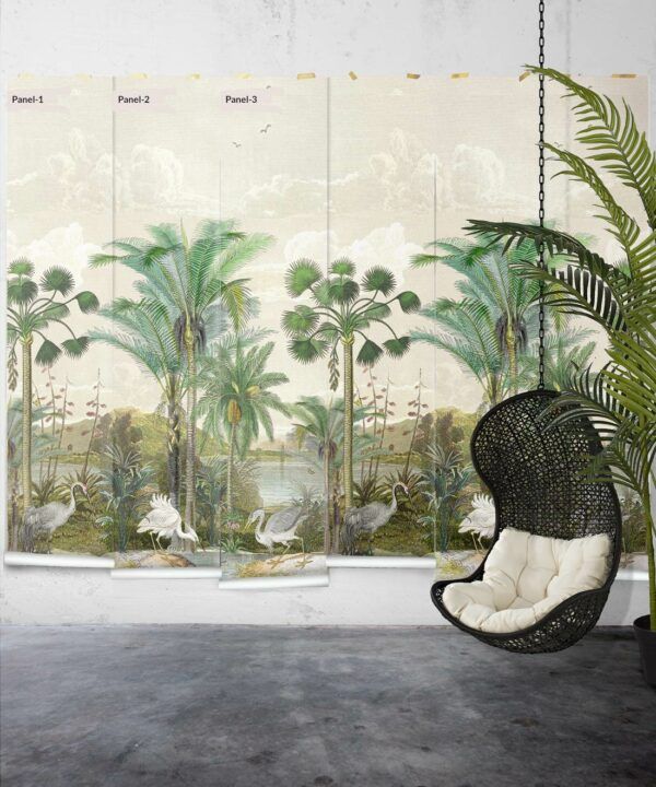South Asian Subcontinent Wallpaper Mural •Bethany Linz • Palm Tree Mural • Beige • Panels