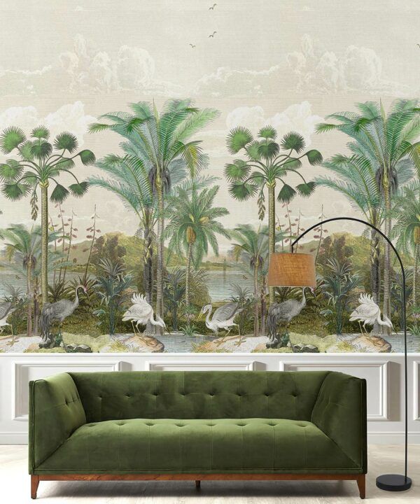 South Asian Subcontinent Wallpaper Mural •Bethany Linz • Palm Tree Mural • Beige • Insitu