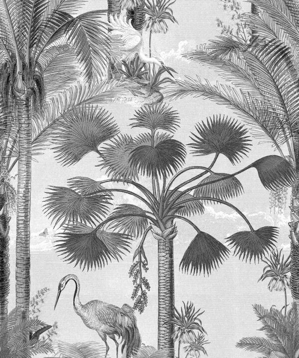 Kerala Palms Wallpaper Mural •Bethany Linz • Palm Tree Mural • Black & White • Swatch