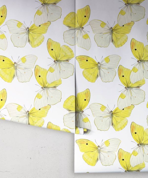Blended Butterfly Wallpaper • White & Yellow Butterflies Wallpaper • Rolls