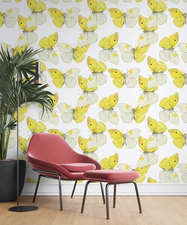 Blended Butterfly Wallpaper • White & Yellow Butterflies Wallpaper • Insitu