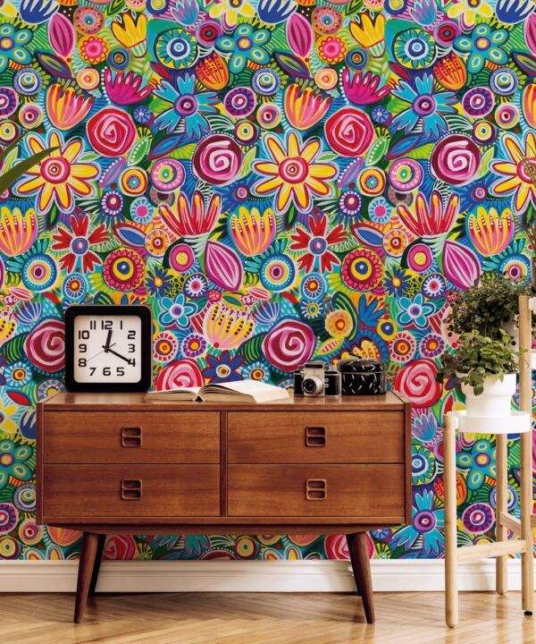 Colour Collaboration Wallpaper • Colorful Floral Wallpaper • Insitu
