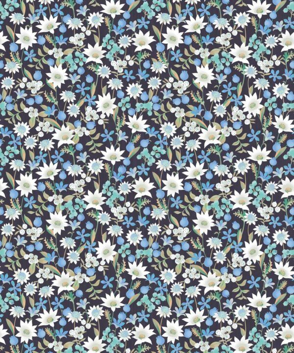 Flannel Flowers Wallpaper • Blue Wallpaper • Swatch