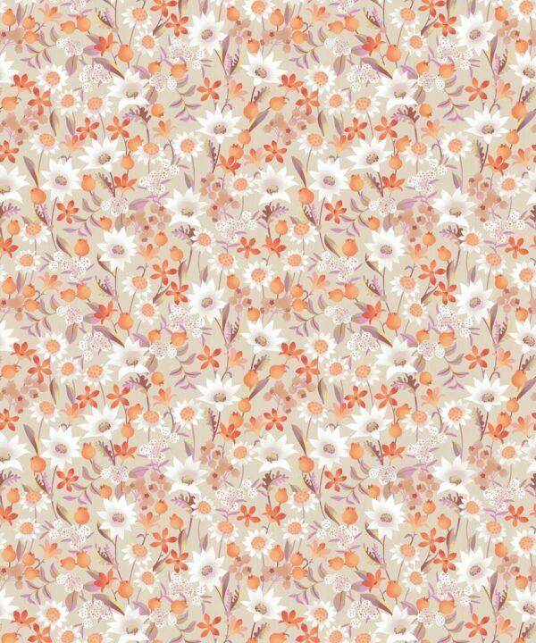 Flannel Flowers Wallpaper • Burnt Orange • Swatch