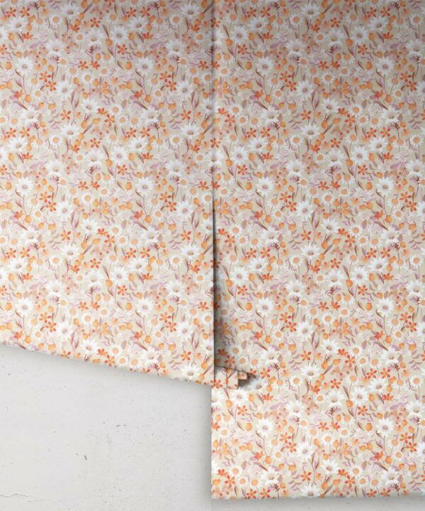 Flannel Flowers Wallpaper • Burnt Orange • Rolls