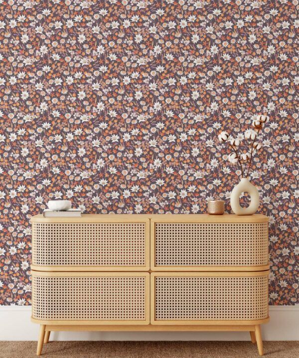 Flannel Flowers Wallpaper • Orange • Insitu