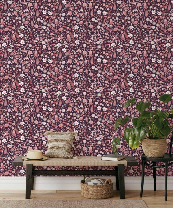 Forest Floral Wallpaper • Mulberry • Insitu