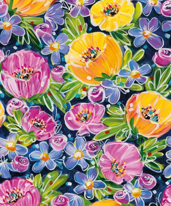 Peony Poppies Wallpaper • Colorful Floral Wallpaper • Swatch