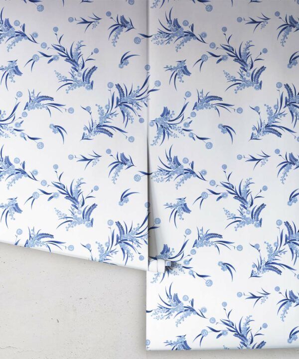 Wattle Wallpaper • Blue & White • Roll