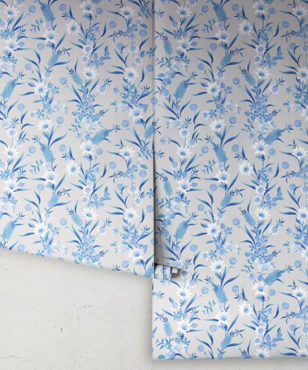 Bottlebrush Wallpaper • Grandmillenial Wallpaper • Blue Neutral • Rolls