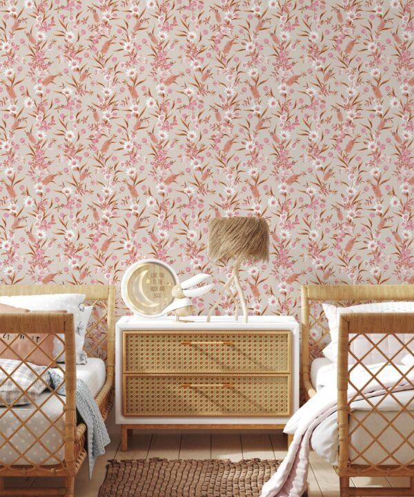 Bottlebrush Wallpaper • Grandmillenial Wallpaper • Pink Neutral • Insitu