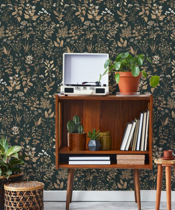 Herb Antique Wallpaper • Hackney & Co. • Forest Green • Insitu
